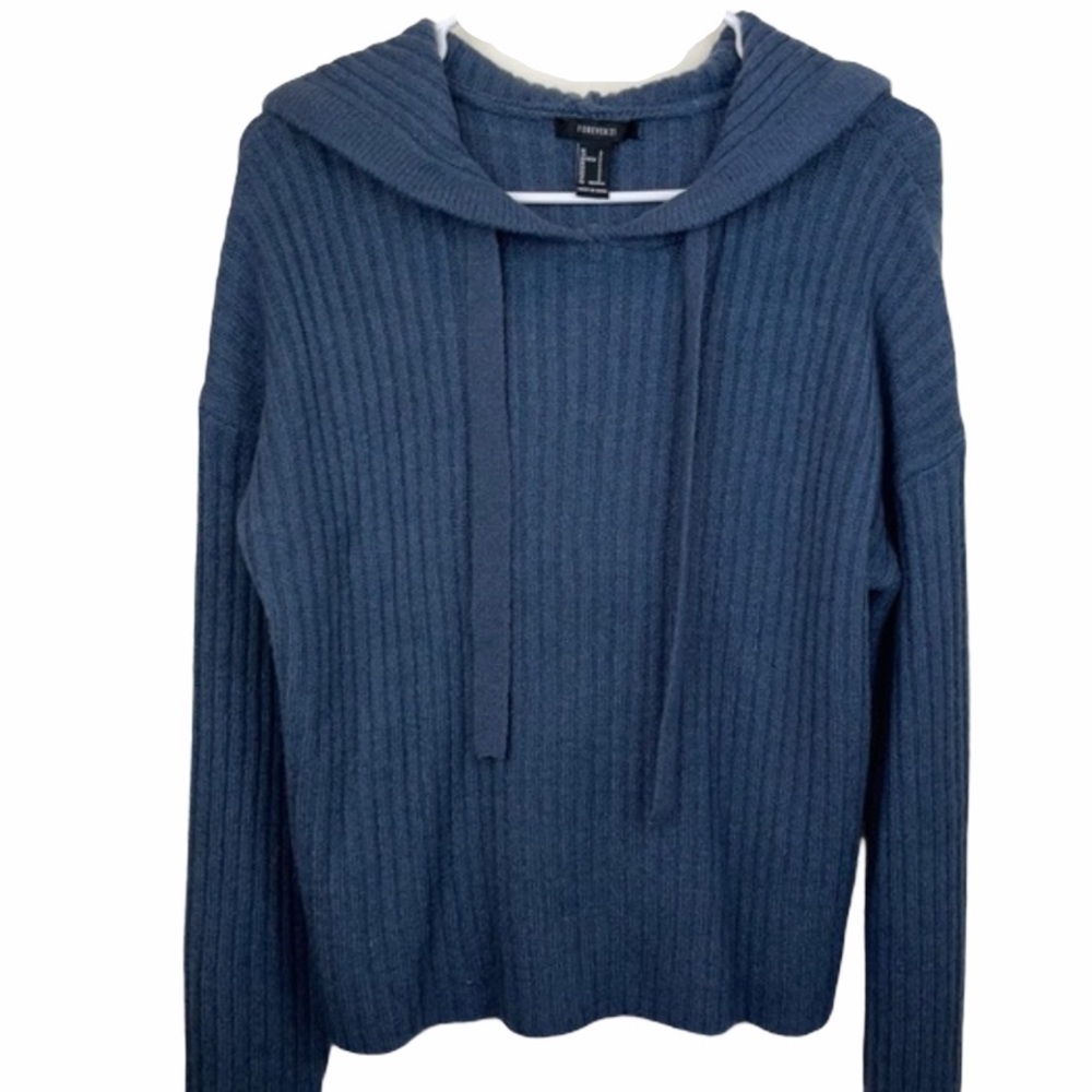 Forever 21 Ribbed Hooded Cropped Sweater Blue S